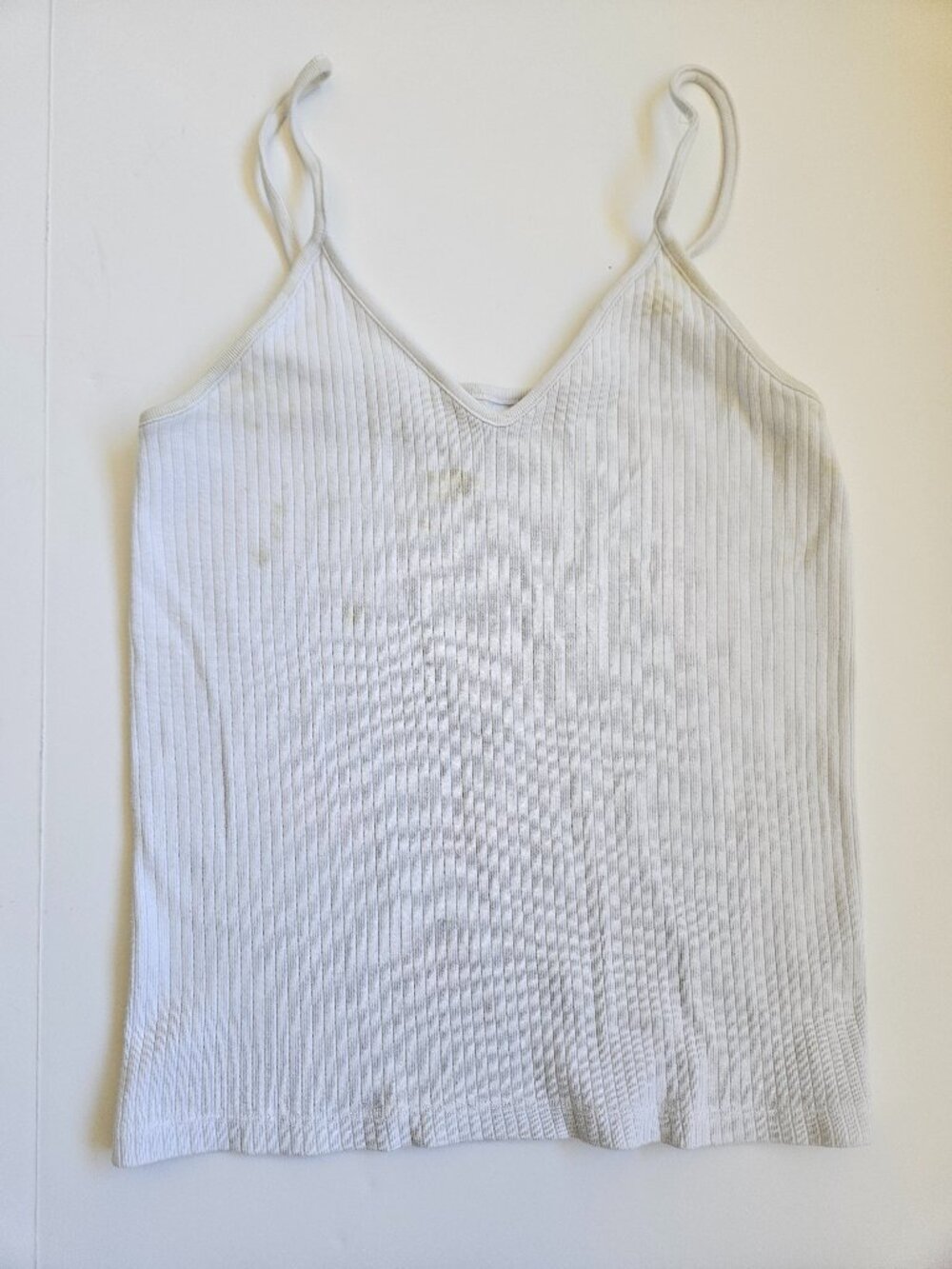 STAINED Brandy Melville White Ribbed Vneck 100% Cotton Spaghetti Strap Tank Top